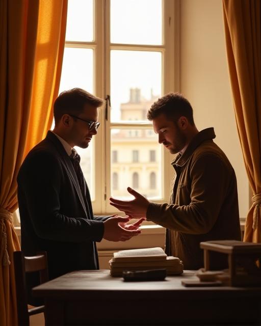 A student and teacher discussing English literature in a sunlight-filled room